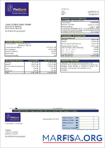 Blank Burundi Finbank bank mortgage statement scr download for verification